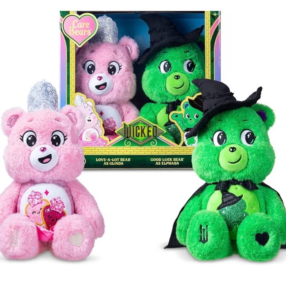 Wicked X Care Bears 2-Pack Love-a-Lot Bear Glinda Good Luck Bear Elphaba RARE! - Picture 5 of 6